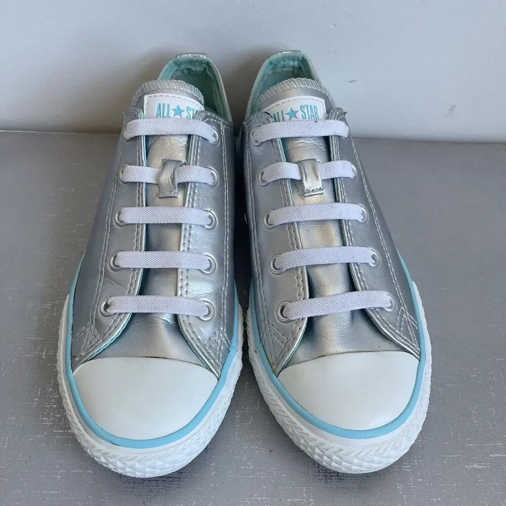 Converse All Star  Junior Youth 3 Chuck Taylor Low Top Sneakers Silver Metallic‎